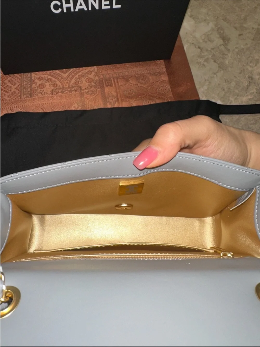 Pearl crush mini lambskin Leather Flap Bag in Light Gray with Gold Hardware - Picture 8 of 8